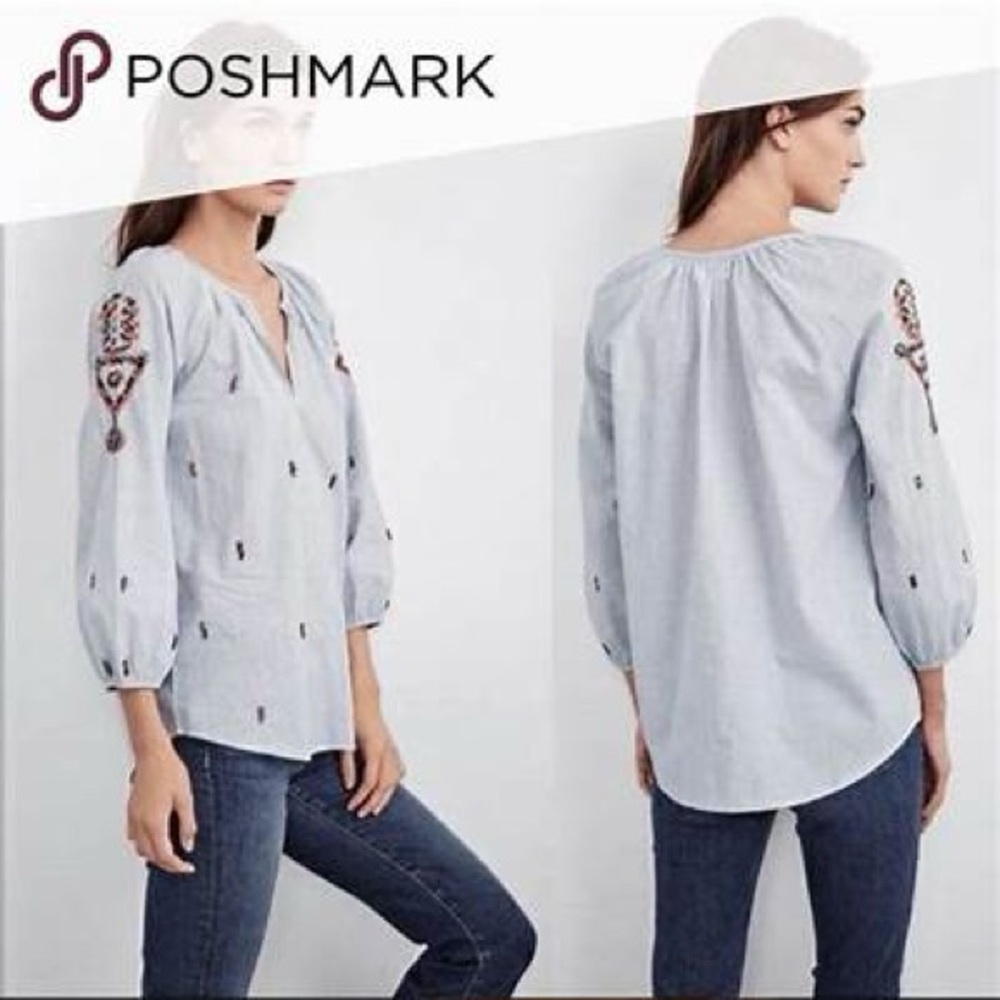 Velvet by Graham & Spencer striped peasant top with embroidery. - Picture 3 of 11